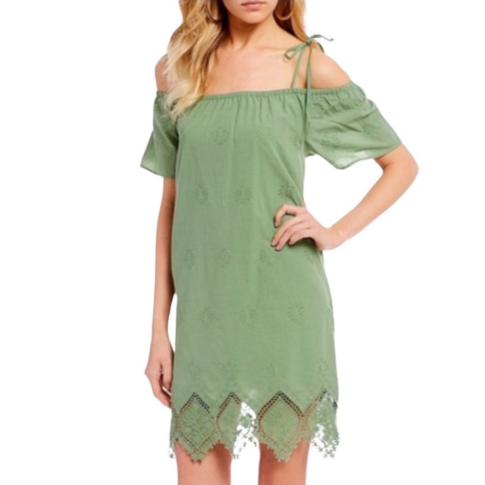 Copper Key | Off-Shoulder Tie 100% Cotton Embroidered Eyelet Lace Hem | Small